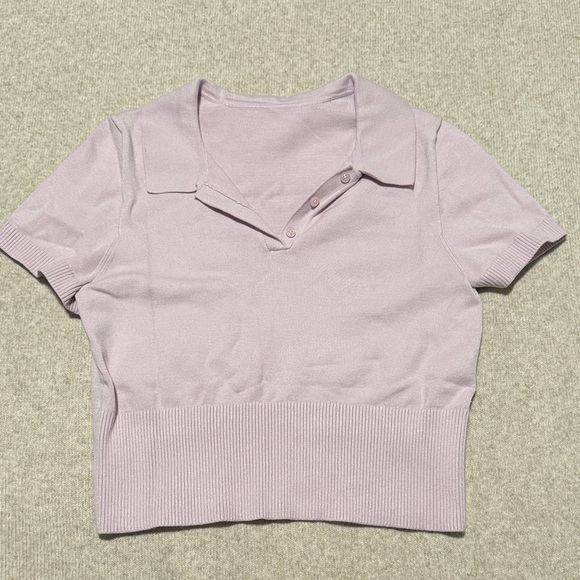 Lavender Polo Collar Crop Women's Top - Picture 1 of 3